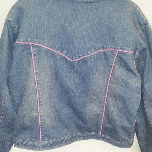 Jean Jacket Size 14  Buttons Pink Piping - Picture 3 of 4